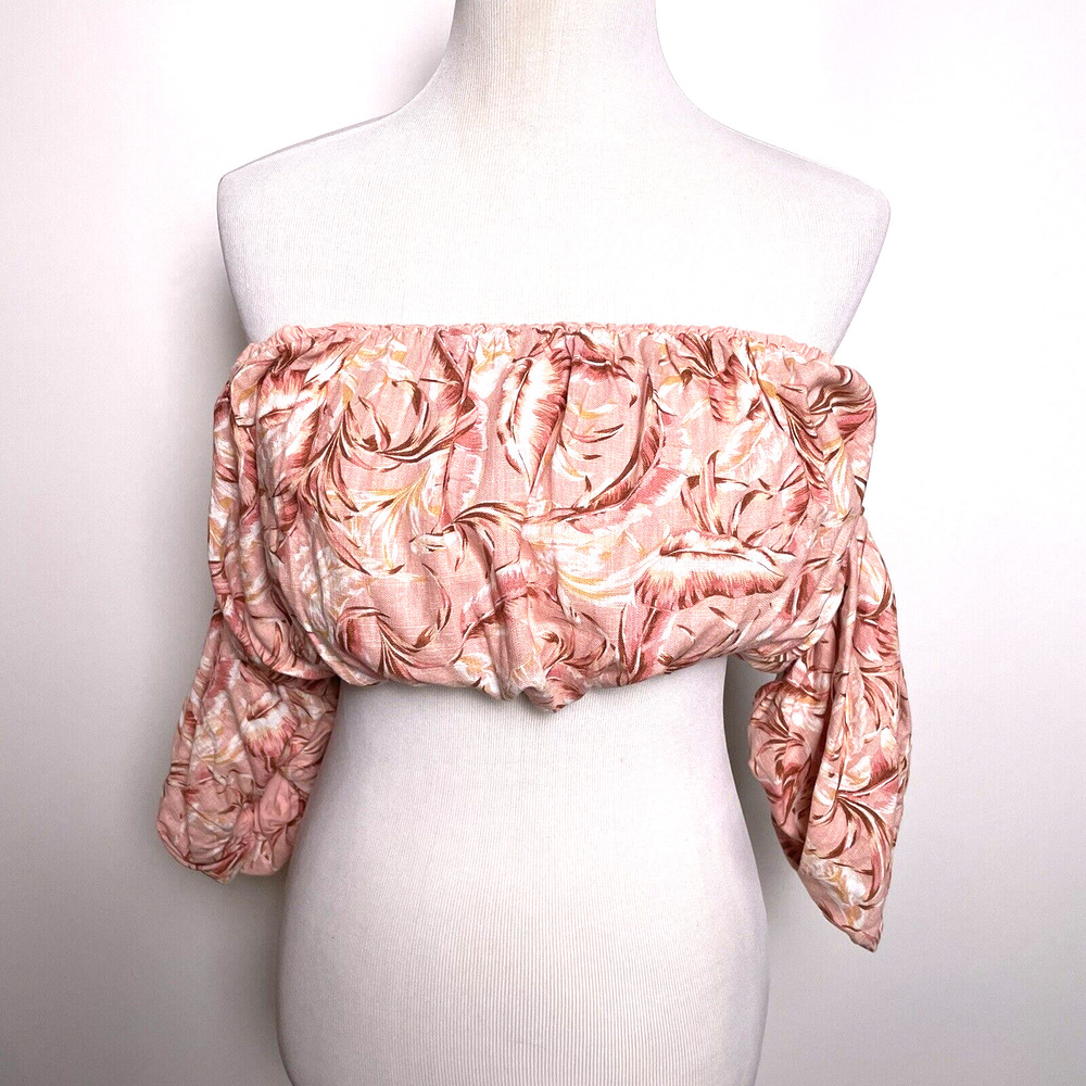 Pink Mink KARA Off The Shoulder Crop Top Women’s Size LARGE Pink Summer